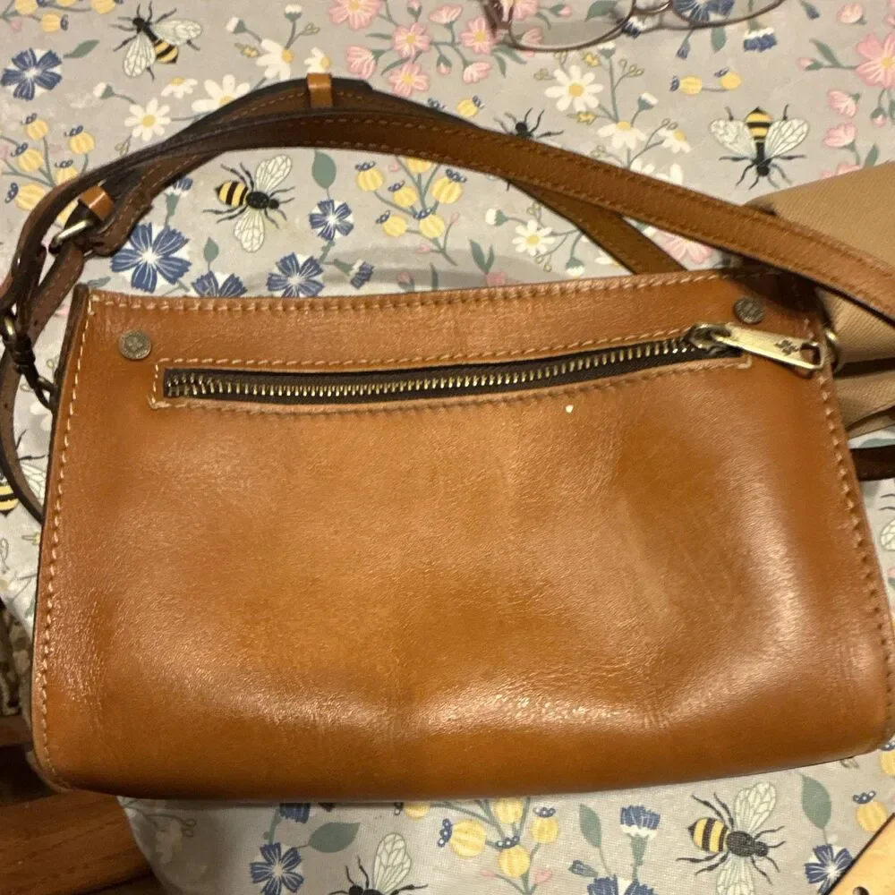 Patricia Nash Heritage Tan Crossbody Bag Zip Gold Hardware w/ Dust Bag Strap